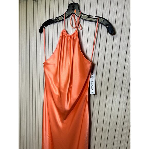 Alice + Olivia Zumi Open Back Halter Maxi Dress in Coral Sunset Size 8 - Picture 4 of 10